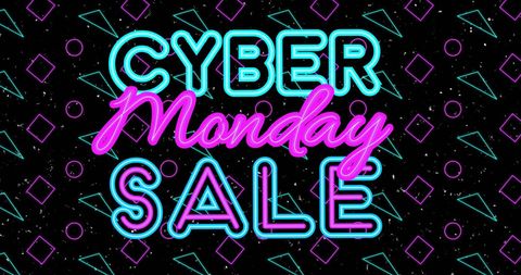 Vibrant Cyber Monday Sale Neon Promo with Geometric Background - Download Free Stock Images Pikwizard.com