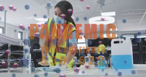 Office Disinfection During COVID-19 Pandemic Featuring Virus Cells