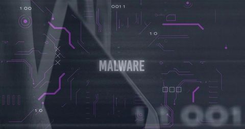 Malware Threat Visualization with Hooded Figure and Violet Circuitry for Cybersecurity