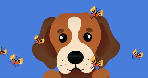 Cute Dog Illustration with Butterflies on Blue Background - Download Free Stock Images Pikwizard.com
