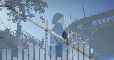 Businesswoman Analyzing Financial Data with Construction Insights