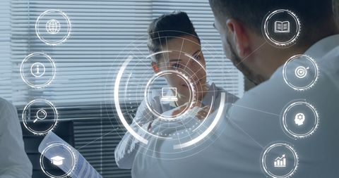 Diverse Business Team Celebrating with Futuristic Digital Interface