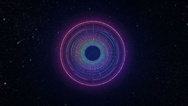 Futuristic neon energy orb in deep space