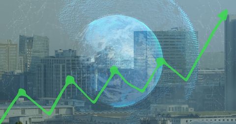 Cityscape with Digital Globe Illustrating Economic Growth - Download Free Stock Images Pikwizard.com