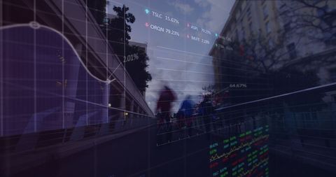 Global Business Data Overlaid on Busy Urban Walkway - Download Free Stock Images Pikwizard.com