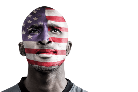 American Flag Painted on Face of African American Sportsman Transparent