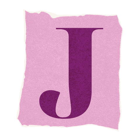 Retro letter j on torn textured pink paper, transparent design