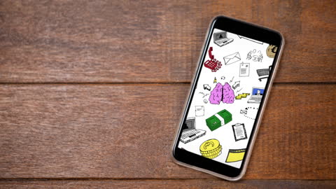 Smartphone on a wooden surface showing social media icons related to COVID-19 communication. Ideal for illustrating concepts of digital interaction during the pandemic, advancing technology, or social connectivity.