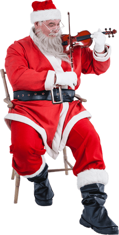 Transparent Santa Claus Playing Violin on Chair Holiday Music