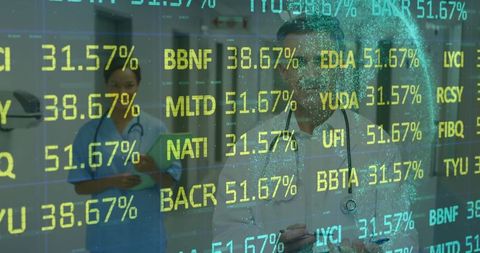 Doctor Analyzing Digital Code in Hospital Corridor