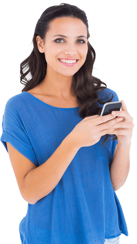 Smiling Brunette Texting on Smartphone with Transparent Background - Download Free Stock Videos Pikwizard.com
