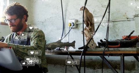 Artisan using tools in workshop for precision crafting creativity