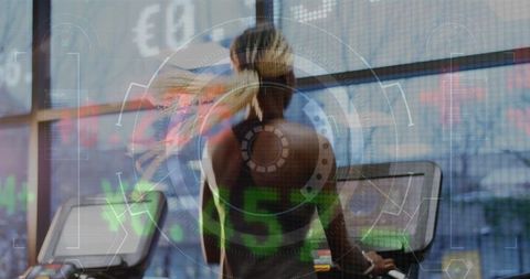 Intersection of fitness and finance with african american woman exercising