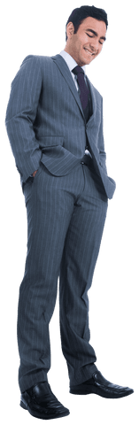 Smiling Businessman in Gray Pinstripe Suit on Transparent Background