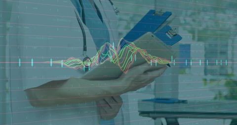 Medical Professional Holding Clipboard with Data Overlay