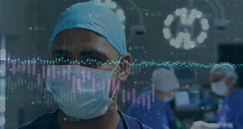 Surgeon Analyzing Medical Data with Graph Overlay in Hospital