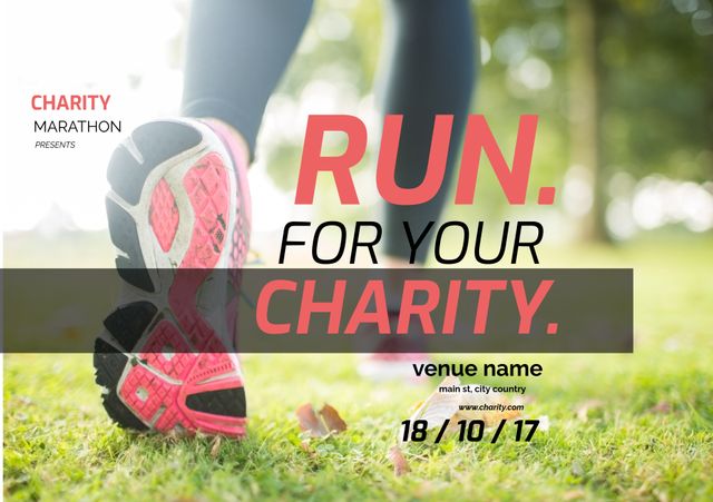 Charity Marathon Promotion Featuring Close-up of Runner's Shoes on Grass - Download Free Stock Templates Pikwizard.com