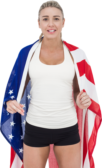 Confident Woman with American Flag Draped, Transparent Background - Download Free Stock Videos Pikwizard.com