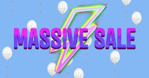 Massive Sale Neon Flash with White Balloons on Blue Background