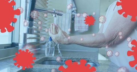 Senior woman washing hands during covid-19 outbreak