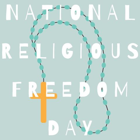National religious freedom day poster with rosary motif
