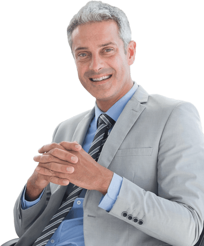 Smiling Businessman in Light Gray Suit on Transparent Background