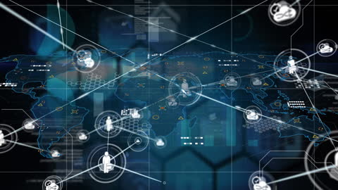 Digital Network Animation Overlay on Global Business Interface