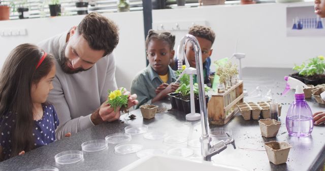 Teacher Engaging Students in Classroom Gardening Activity - Download Free Stock Images Pikwizard.com