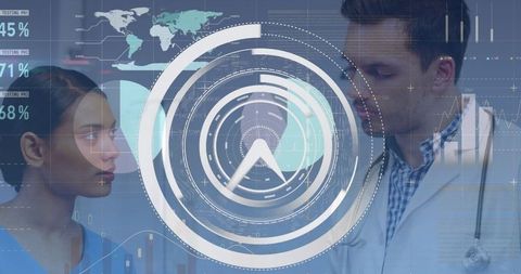 Healthcare Professionals Analyzing Medical Data with Global Interface