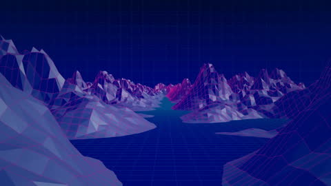 3D Digital Mountain Landscape with Grid Running Through