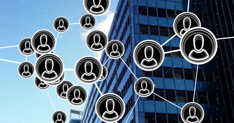 Digital Networking and Communication Symbols in Urban Skyline