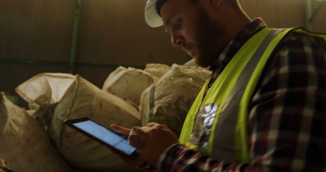 Male Factory Worker in Safety Gear Using Tablet - Download Free Stock Images Pikwizard.com