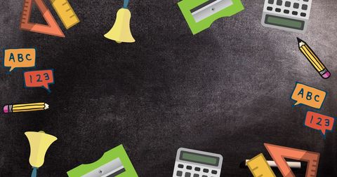 Colorful School Supply Icons on Blackboard Pattern - Download Free Stock Images Pikwizard.com