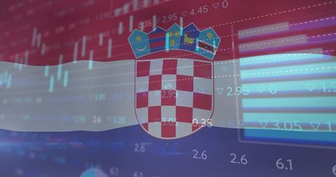 Croatian flag overlapping stock market display with financial data