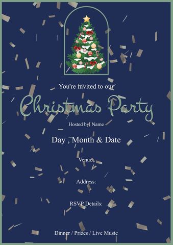 Decorative Christmas Party Invitation Template with Confetti on Navy Background - Download Free Stock Templates Pikwizard.com