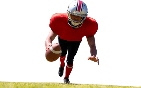 Dynamic Football Player Catching Ball on Transparent Background