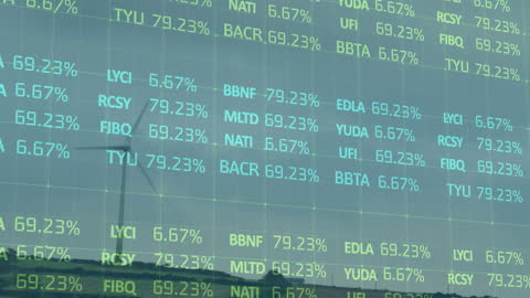 Digital Trading Data Overlaying Green Energy Windmills