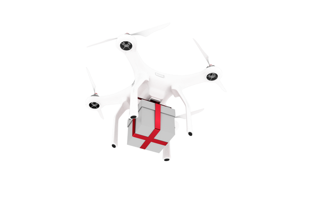 White Drone Carrying Gift Parcel with Red Ribbon, Transparent Background - Download Free Stock Videos Pikwizard.com