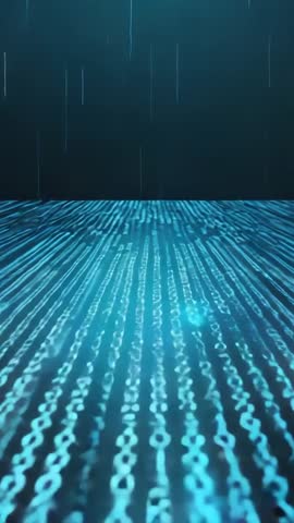 Vertical Matrix Scrolling Binary Plane Toward Camera in Futuristic Digital Space