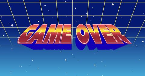 Retro 80s Game Over Screen with Galactic Background