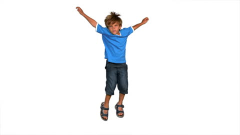 Joyful Boy Jumping Isolated on White Background