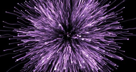 Radiant Purple Burst of Dynamic Light Trails on Black Background