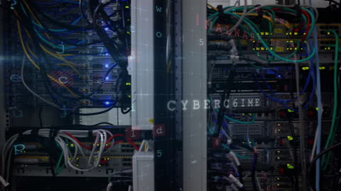 Cybercrime Conceptual Overlay on Server Room Background