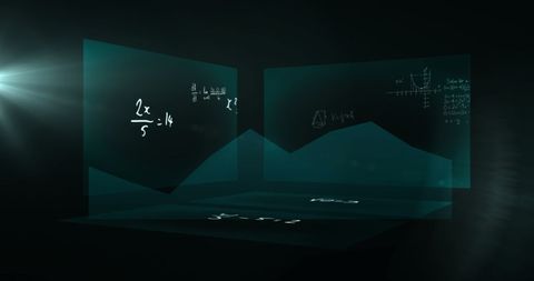 Mathematical formulas and equations on dark geometric background