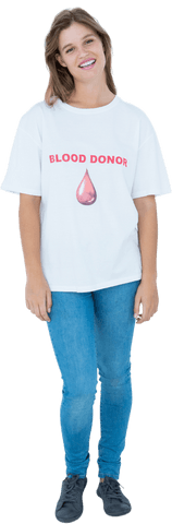 Transparent Smiling Young Woman Blood Donor in Casual Outfit