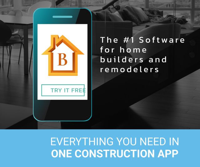 Ideal for marketing app features to construction professionals. Perfect for online advertisements, website headers, or promotional materials targeting home builders, remodelers, and contractors. Highlights ease of use and project integration capabilities.