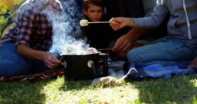 Family Enjoying Outdoor Campfire While Roasting Marshmallows Together - Download Free Stock Images Pikwizard.com