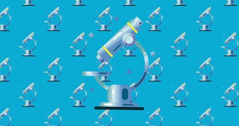 Colorful Microscope Icons on Vibrant Blue Backdrop Illustration