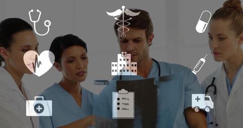 Clinicians reviewing chest x-ray together collaborating on diagnostic decisions in hospital