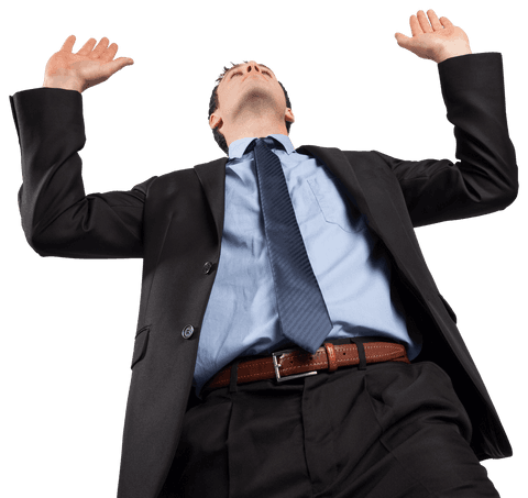Businessman Wearing Formal Attire Raising Arms Upward Transparent